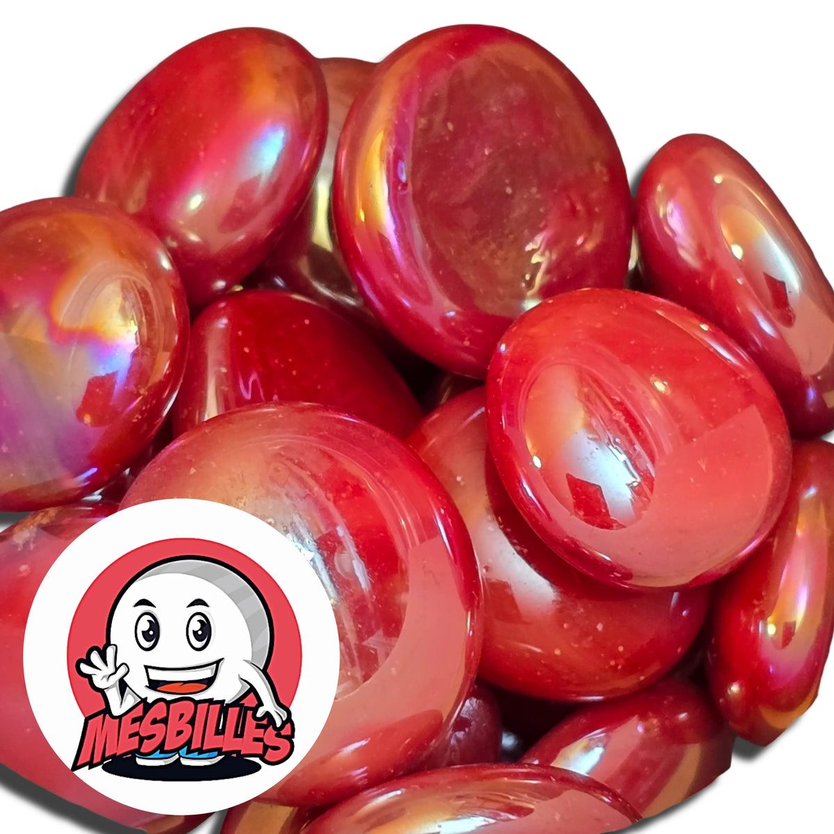 Billes plates Glossy Rouge réunies, vue d'ensemble
