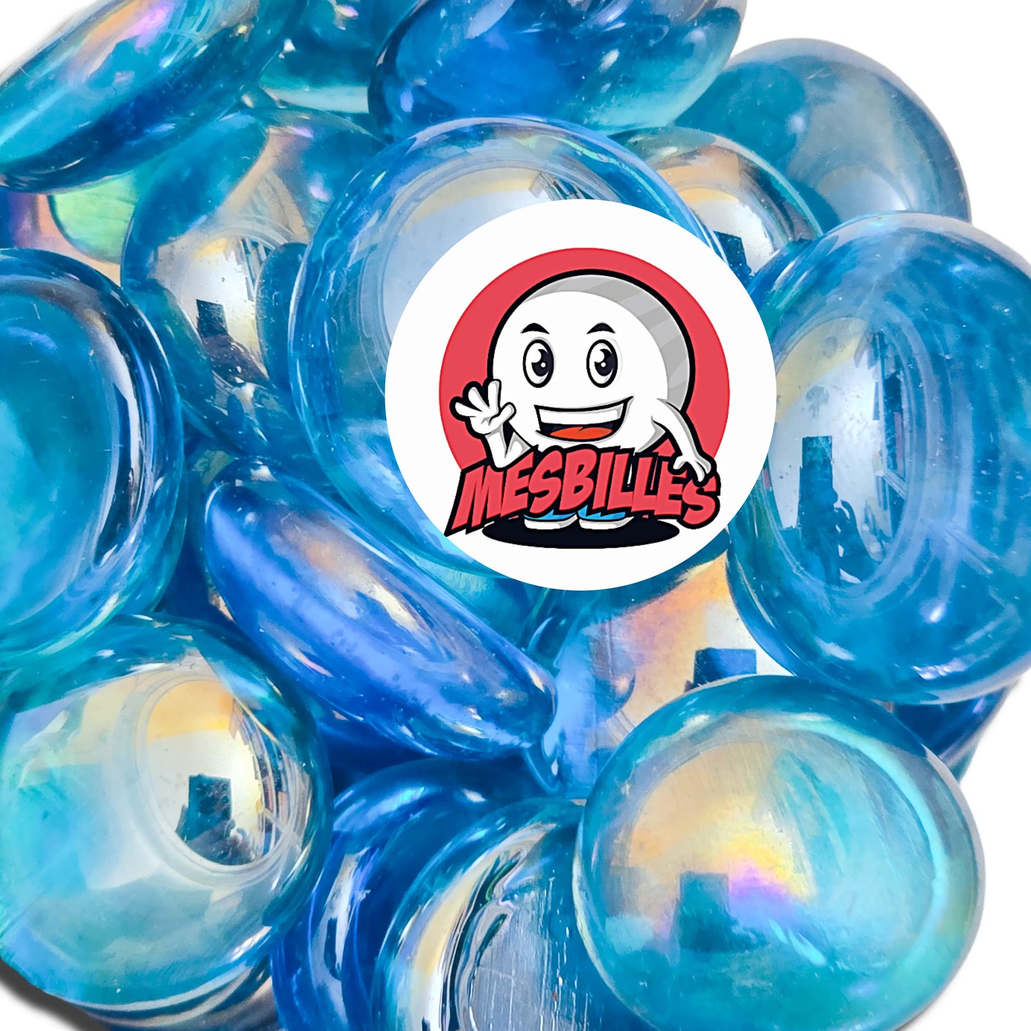1 Murmeln Flach Irisierend Hellblau 18 mm
