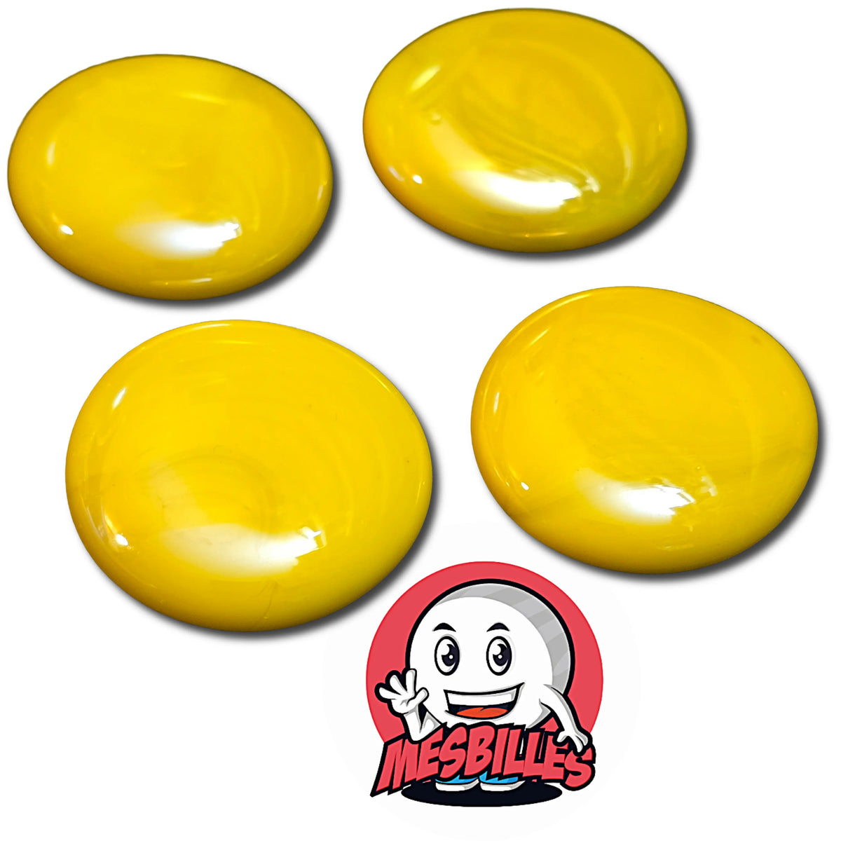 Grandes billes plates Glossy Jaune réunies, vue d'ensemble