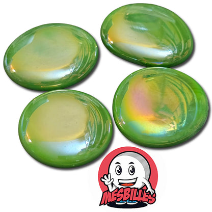Grandes billes plates Glossy Vert réunies, vue d'ensemble