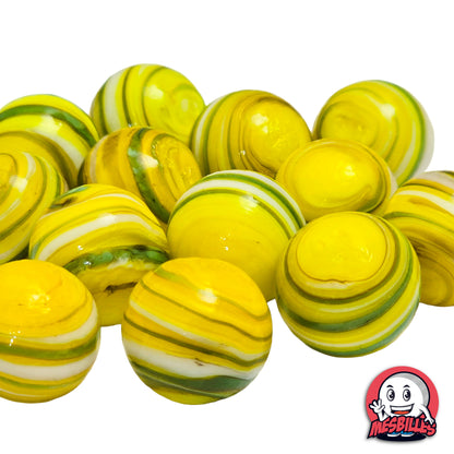 Lot de billes Equinoxe Jaune et Vert 16 mm KimPlay Collector aux rayures jaunes vertes et blanches