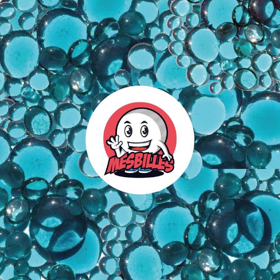 Maskottchen Meine Murmeln - Flache Murmeln aus transparentem blauem Glas, 12 mm bis 30 mm