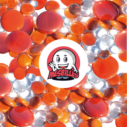 Mascotte MesBilles - Flache Murmeln orange und kristallklar, transparent und opak glänzend, 12 mm-30 mm