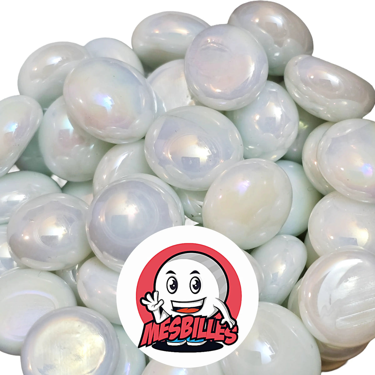 Billes plates Glossy Blanc de 12 mm réunies, vue d'ensemble