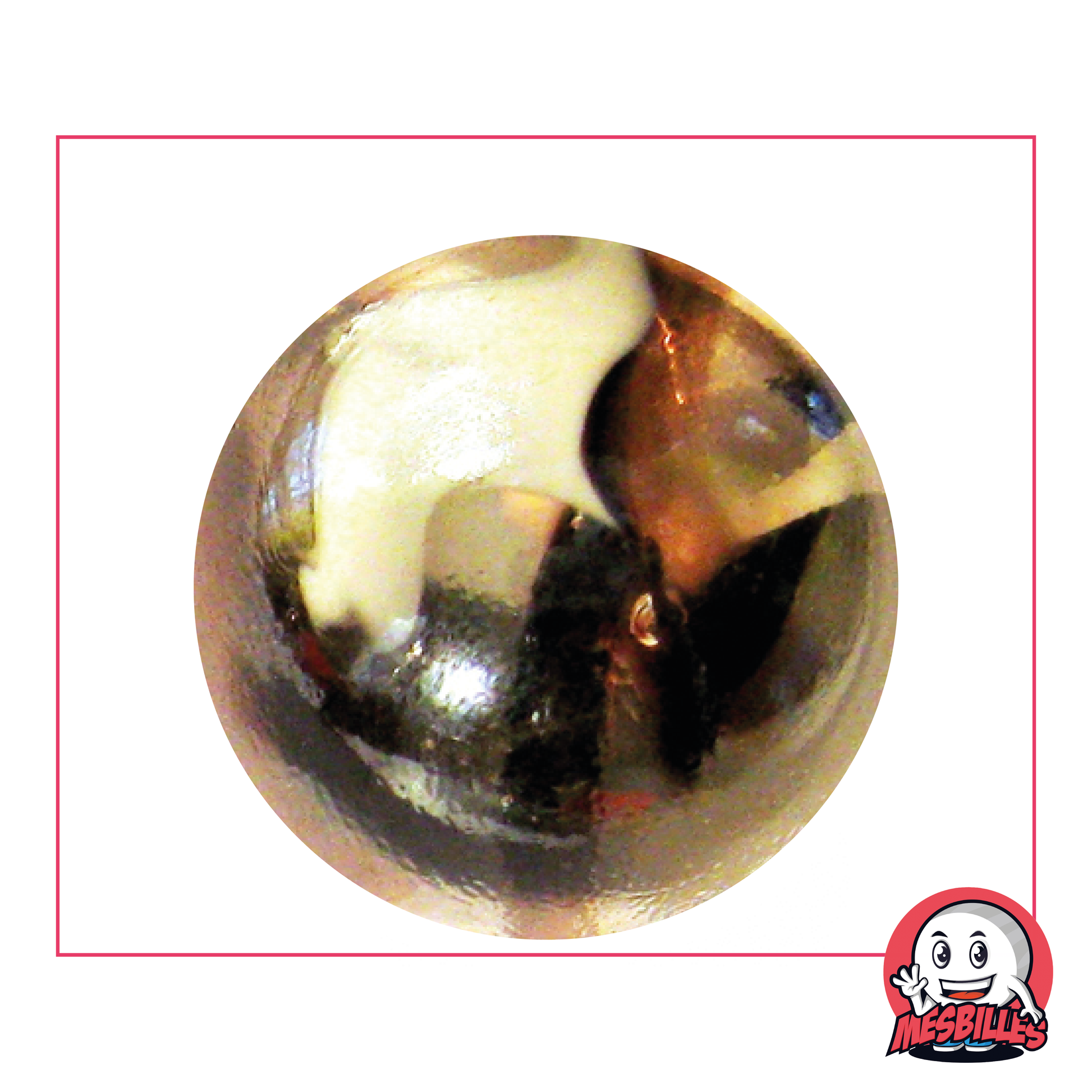 Bild des Maskottchens Meine Murmeln, umgeben von polaren Murmeln, 42 mm, transparentes Glas, Kristallbraun