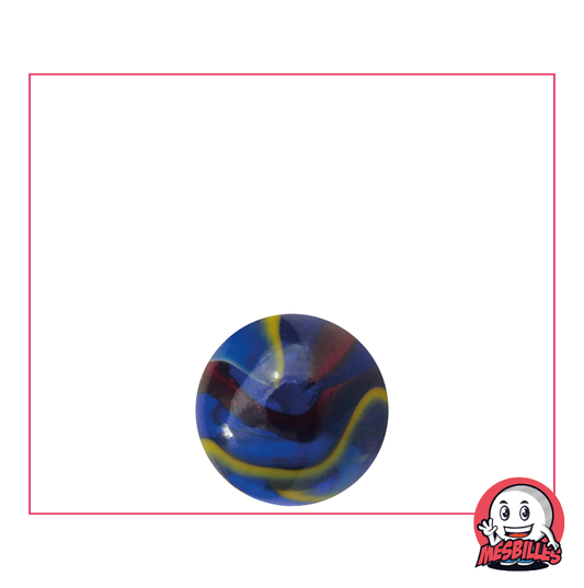 Murmeln Michelangelo 14 mm aus blauem Glas, mit roten, weißen und gelben Streifen - MeineMurmeln