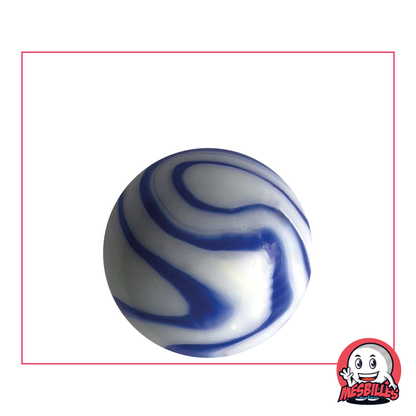 Murmeln Ozone 25 mm Design Porzellan weiß und blaue Wellen, ein Unikat für Murmeln-Liebhaber