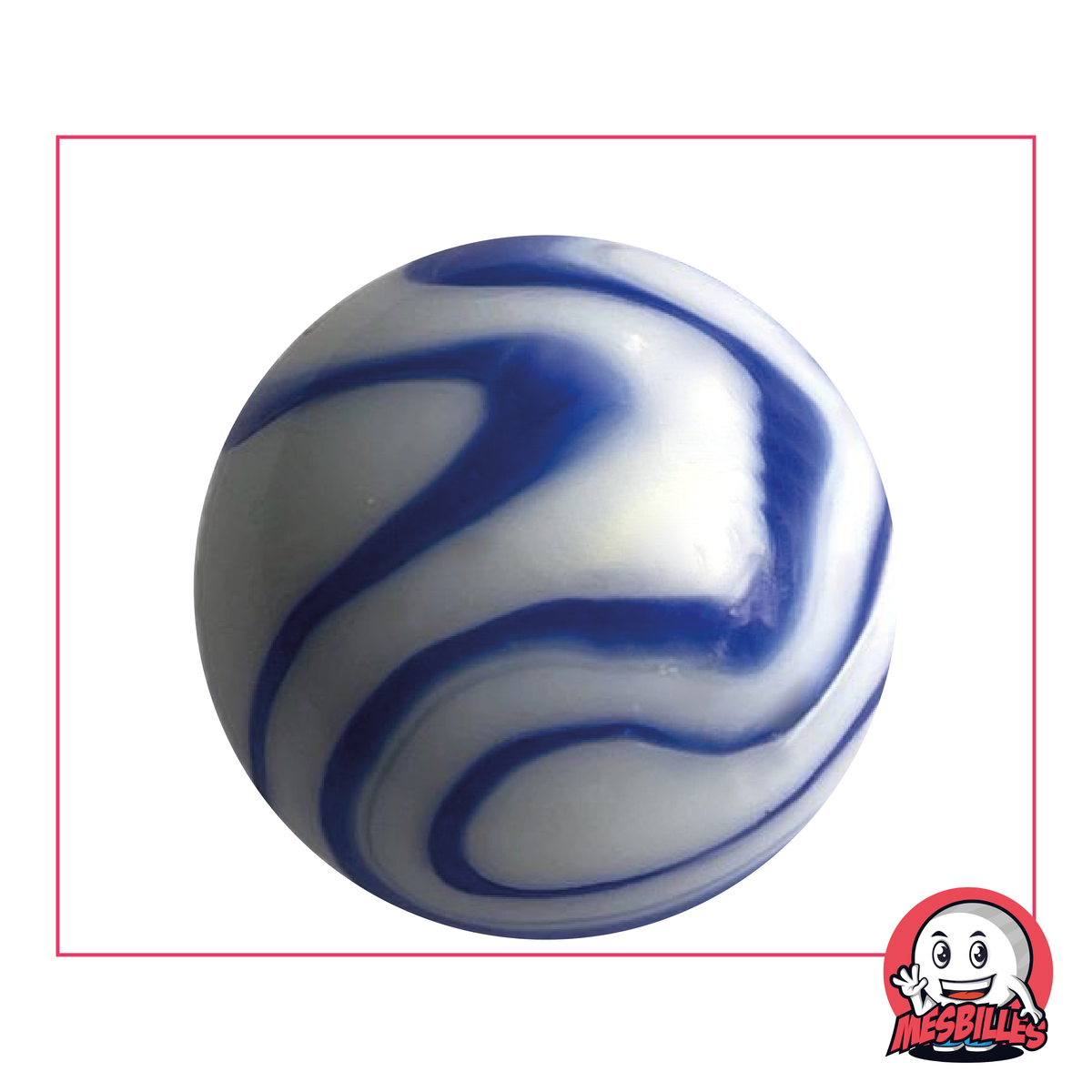 Ozonmurmel 42 mm weiß-blau gestreift, Typ Porzellan, Größe Wal, sehr große Murmel