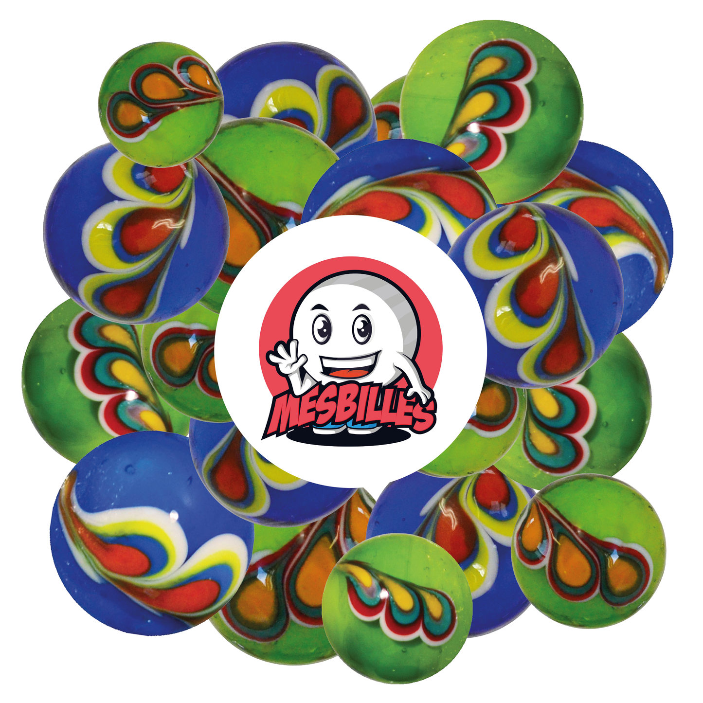 1 Murmeln Pfau Grün 22 mm