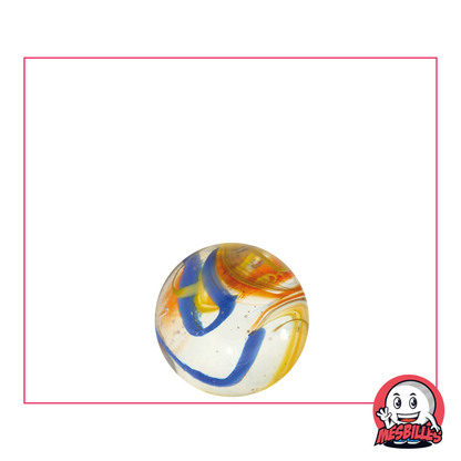 Papageienmurmel 14 mm – farbenfrohe Mischung aus Rot, Gelb und Blau in transparentem Glas