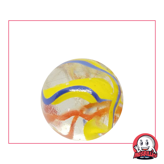 Papageienmurmel 25 mm, transluzente Murmel mit gelben und blauen Streifen: eine Explosion von Farben