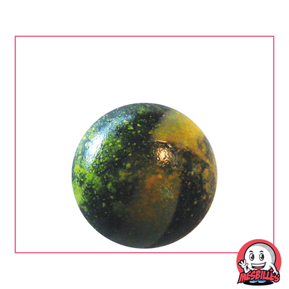 Pluto-Murmel 25 mm – Opakes schwarzes Glas mit gelben Flecken – MeineMurmeln
