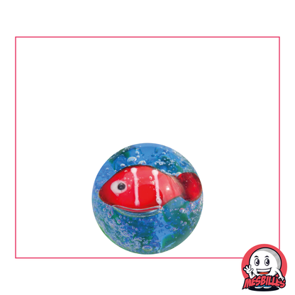 Murmeln Kunst Roter Fisch 16 mm, mit blauen und grünen Meeresfarben und einem roten Fisch
