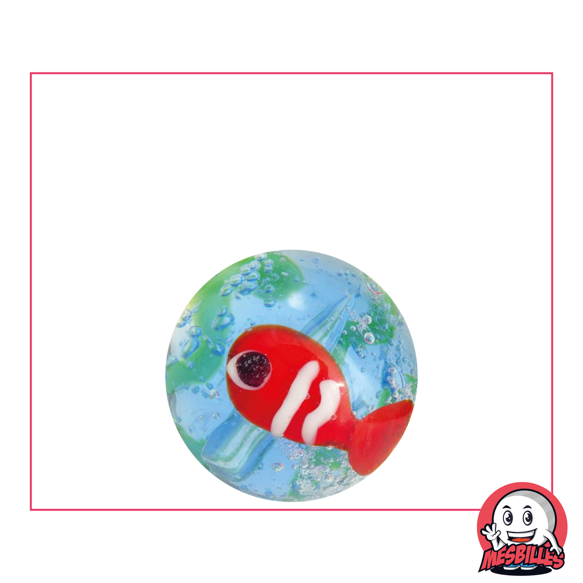 Kunstmurmel Roter Fisch 22 mm, blau und grün mit rotem Fischmotiv – Dekoration für Büro und Zuhause