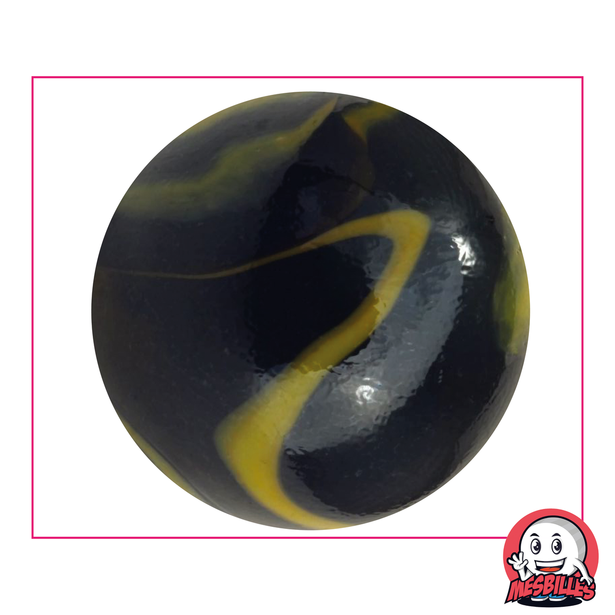 Unterirdische Murmeln 50 mm aus Glas, glänzend schwarz mit gelben Flecken, sehr große Murmeln