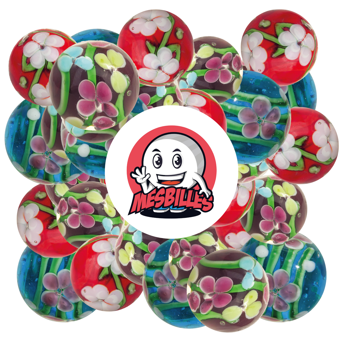 1 Murmel Kunst Stiel Blume Rot 22 mm