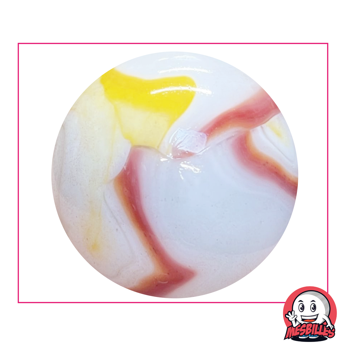 Murmeln Tigre Rouge 50 mm – Opakes Glas, weiß mit orangefarbenen und roten Streifen – MeineMurmeln