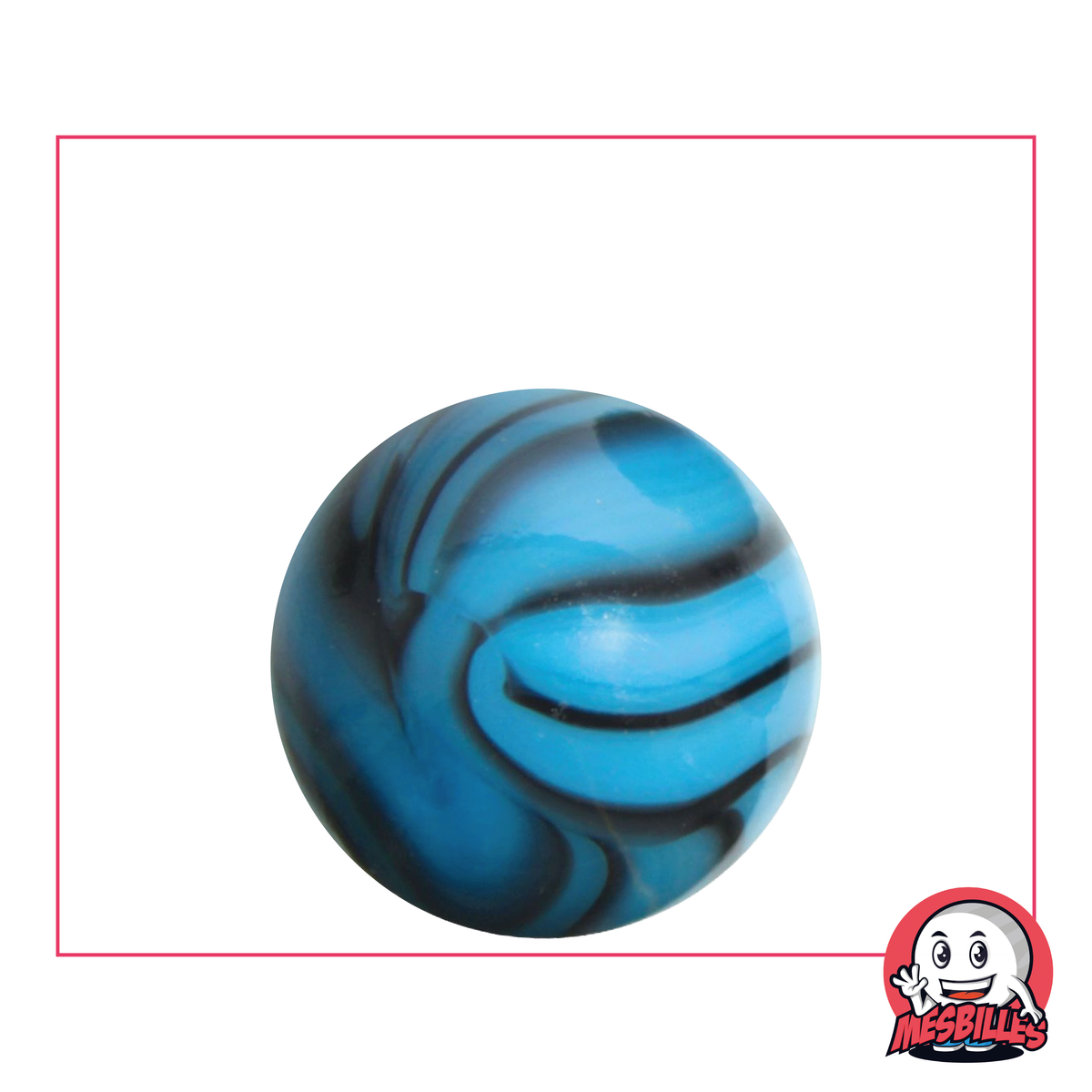 Murmeln Zebra Türkis, rund, 25 mm, blaues Porzellan mit braunen Streifen – limitierte Auflage