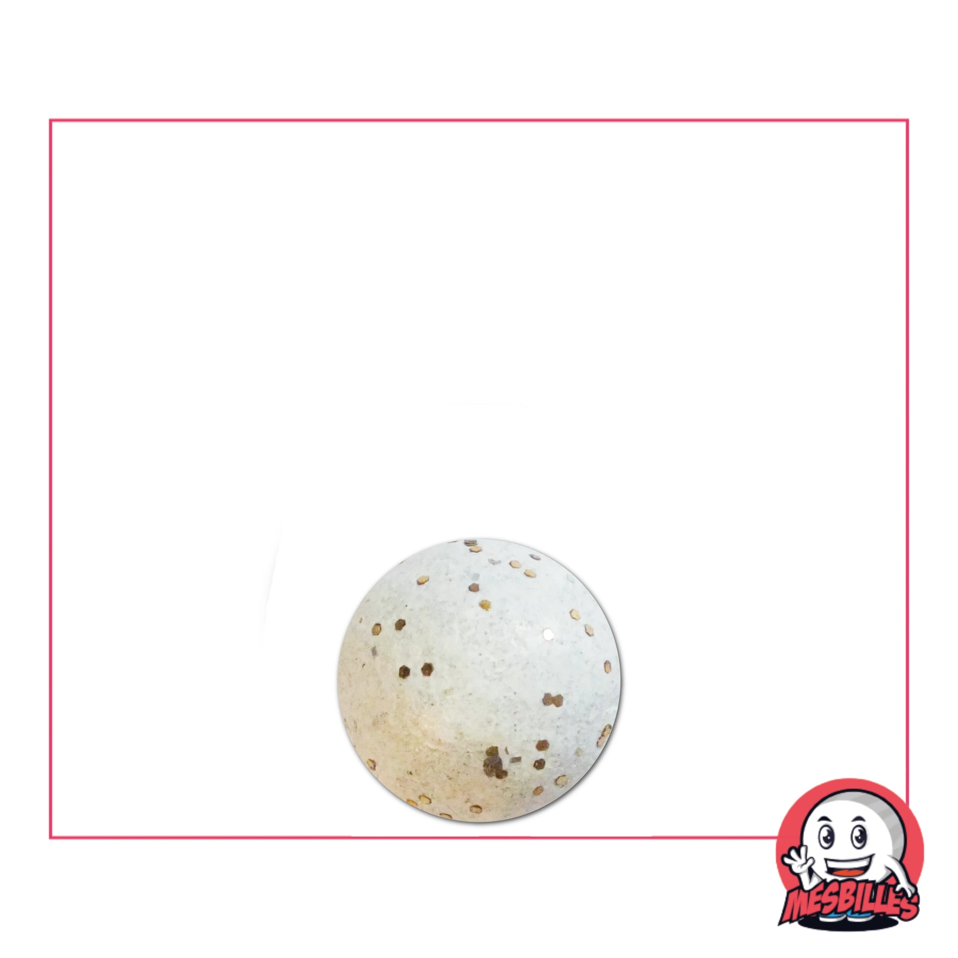 Bille en terre blanc paillettes 10 mm, décorée de reflets dorés, idéale pour collection ou jeu traditionnel