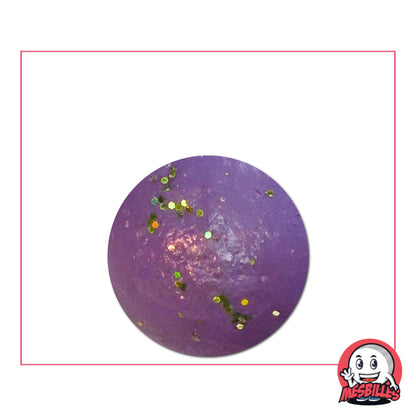 Bille en terre violet paillettes 22 mm, décorée d’éclats verts et dorés, idéale pour collectionneurs ou parties traditionnelles